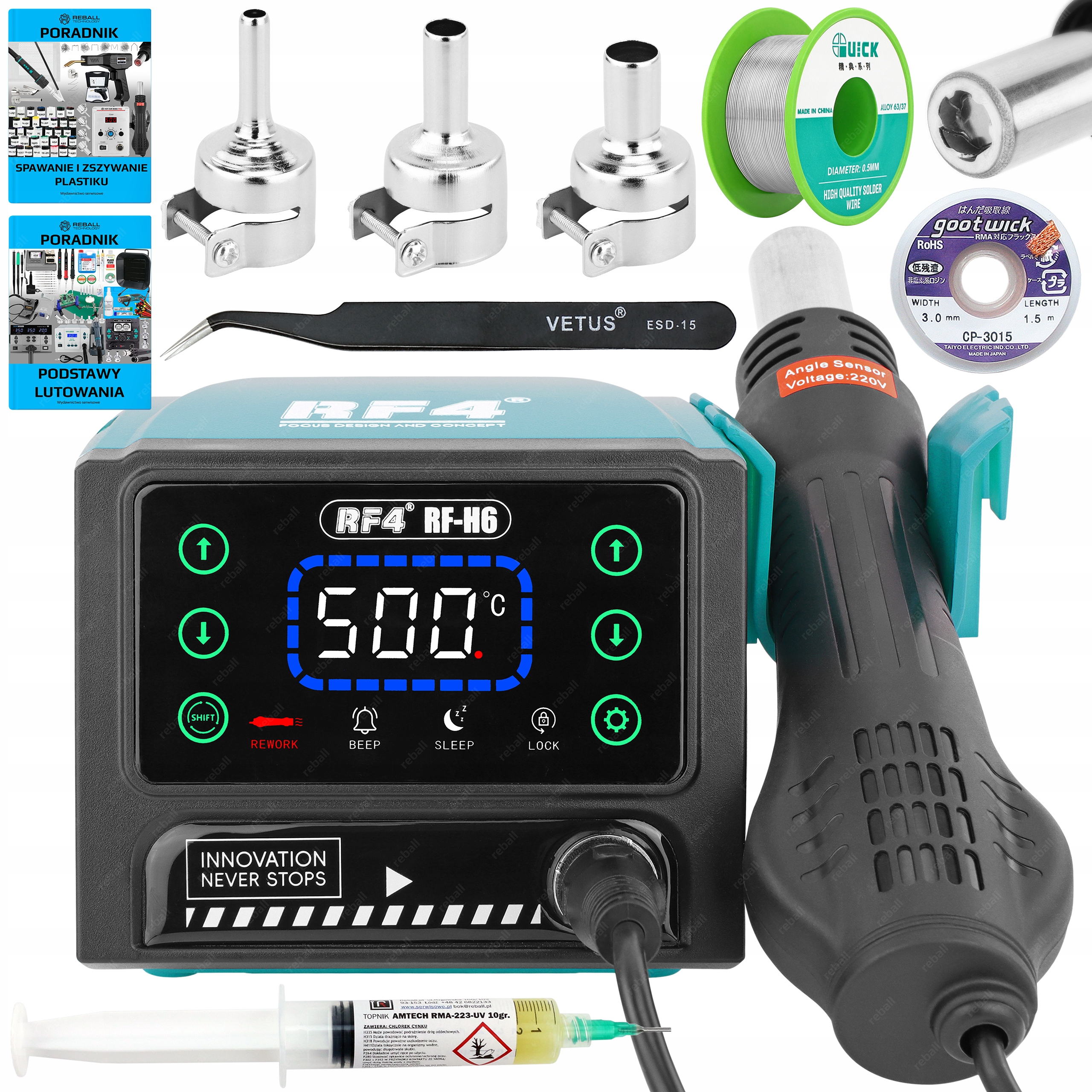 Pájecí Stanice Hot Air Pro Svařovač Plastů RF4 RF-H6 600W 500°C XLv2