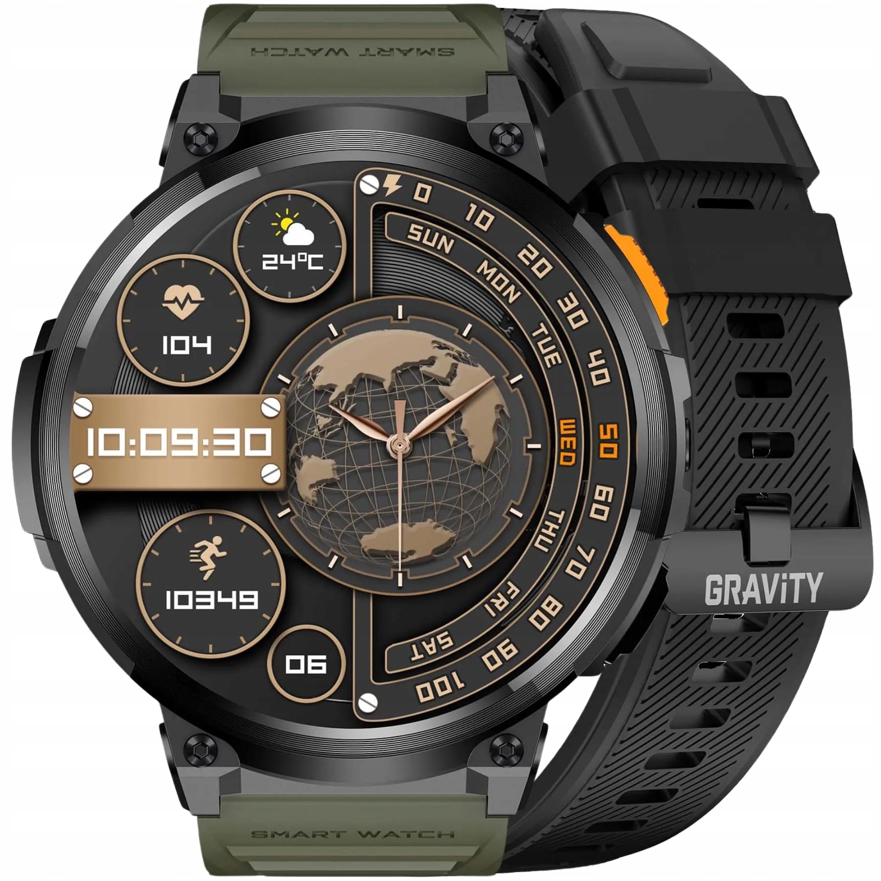 Gravity GT23-5 czarno-zielony smartwatch męski do rozmów z latarką