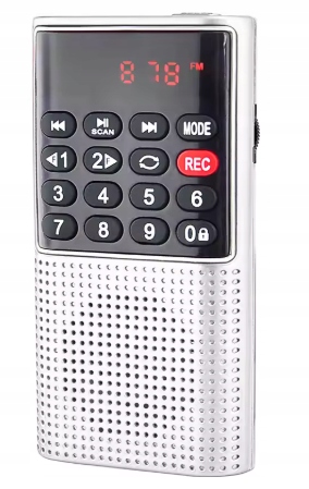 Prunus J-328 mini Fm rádio Diktafon Aux Sd/tf Aku nahrávání vysílání bílý