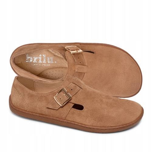 Brilu Polskie Damskie Skórzane Półbuty Barefoot Megan Brązowe 39