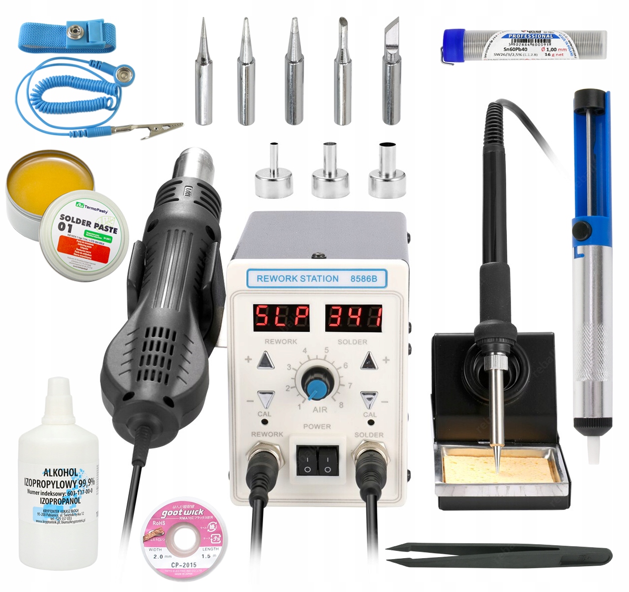 Pájecí Stanice Horký Vzduch Pájka Přesná 900M 8586B 760W 2v1 Příslušenství