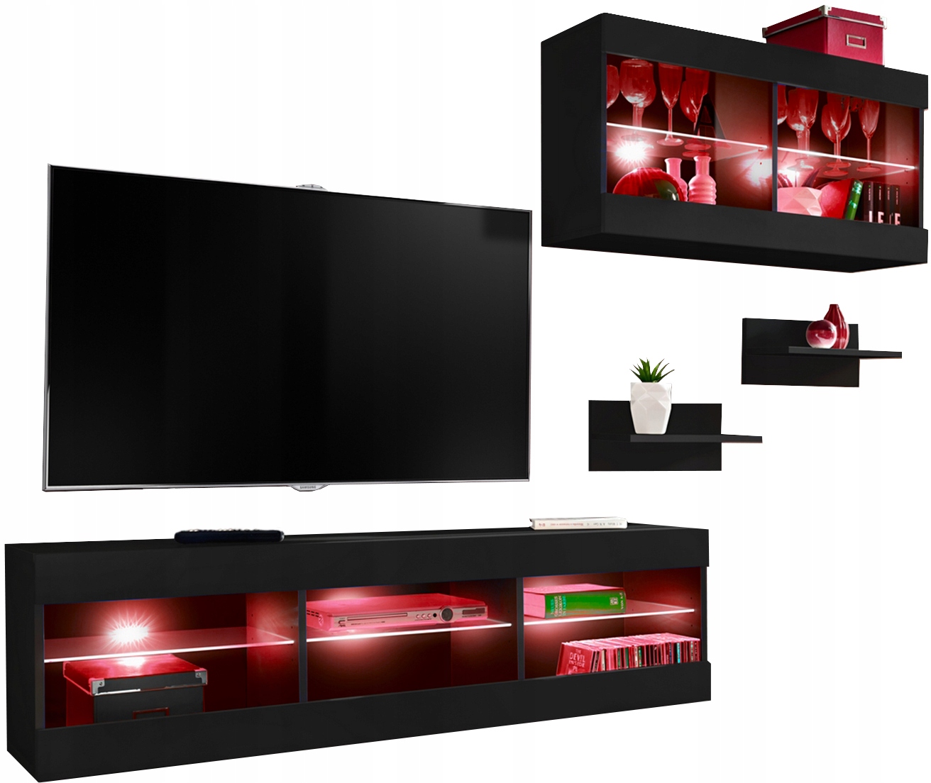 Sada nábytku Rtv Tivoli SET3 čierna/čierna, Led Rgb