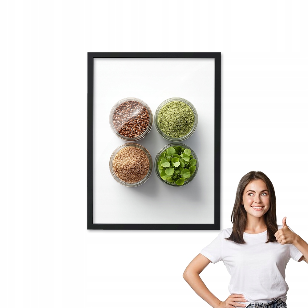 Obraz s rámečkem vzor Koření Ve Sklenicích černý rámeček 50x70 do kuchyně
