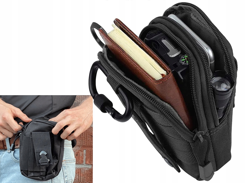 SASZETKA NERKA WOJSKOWA TAKTYCZNA MOLLE DO PASKA CZARNA Wzór dominujący bez wzoru