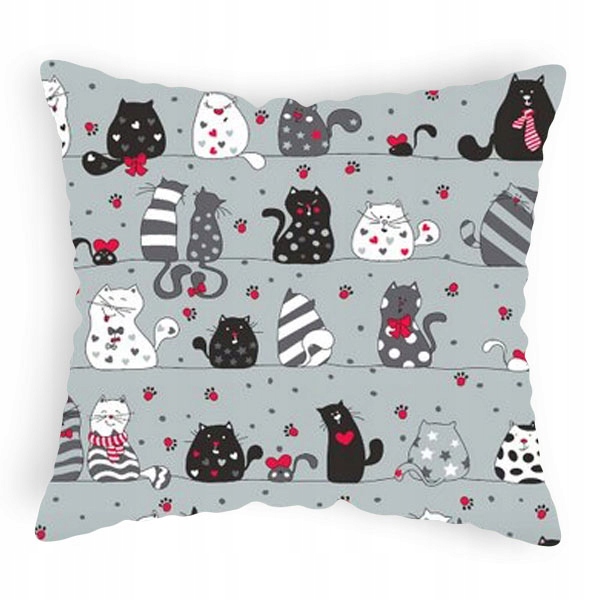 

Poszewka na poduszkę szara w koty rozmiar 70x80 cm
