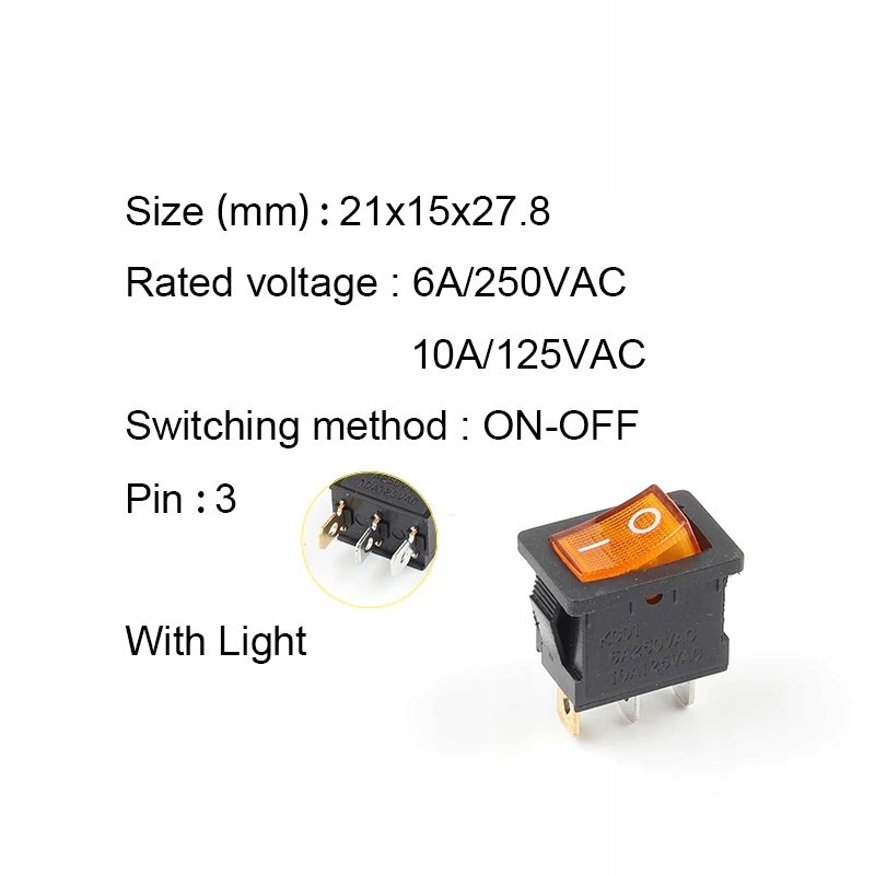 

Włącznik podświetlany KCD1 6A 250V on off żółty