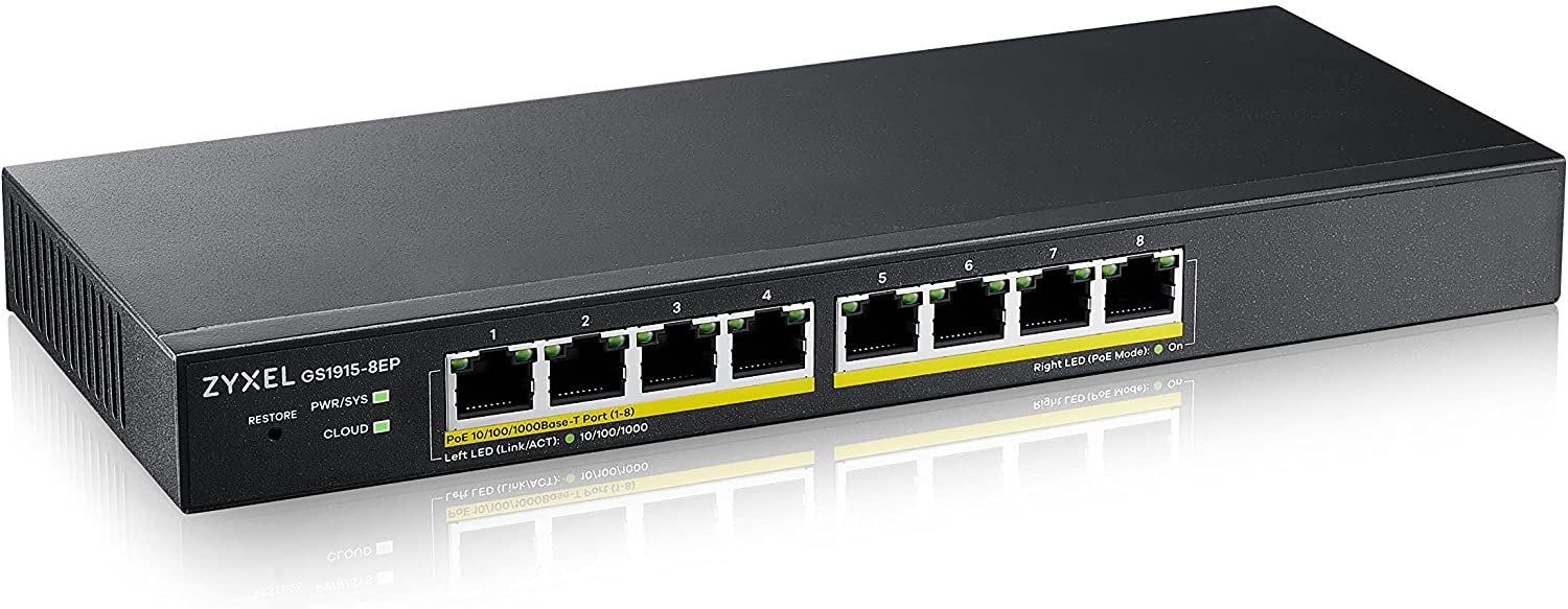 Zyxel GS1915-8EP, 8-port GbE PoE Smart hybrid mode Switch, standalone or…