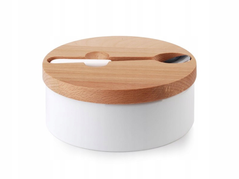 CUKIERNICA PORCELANOWA Z POKRYWKĄ I ŁYŻECZKĄ BIAŁA Marka Mondex