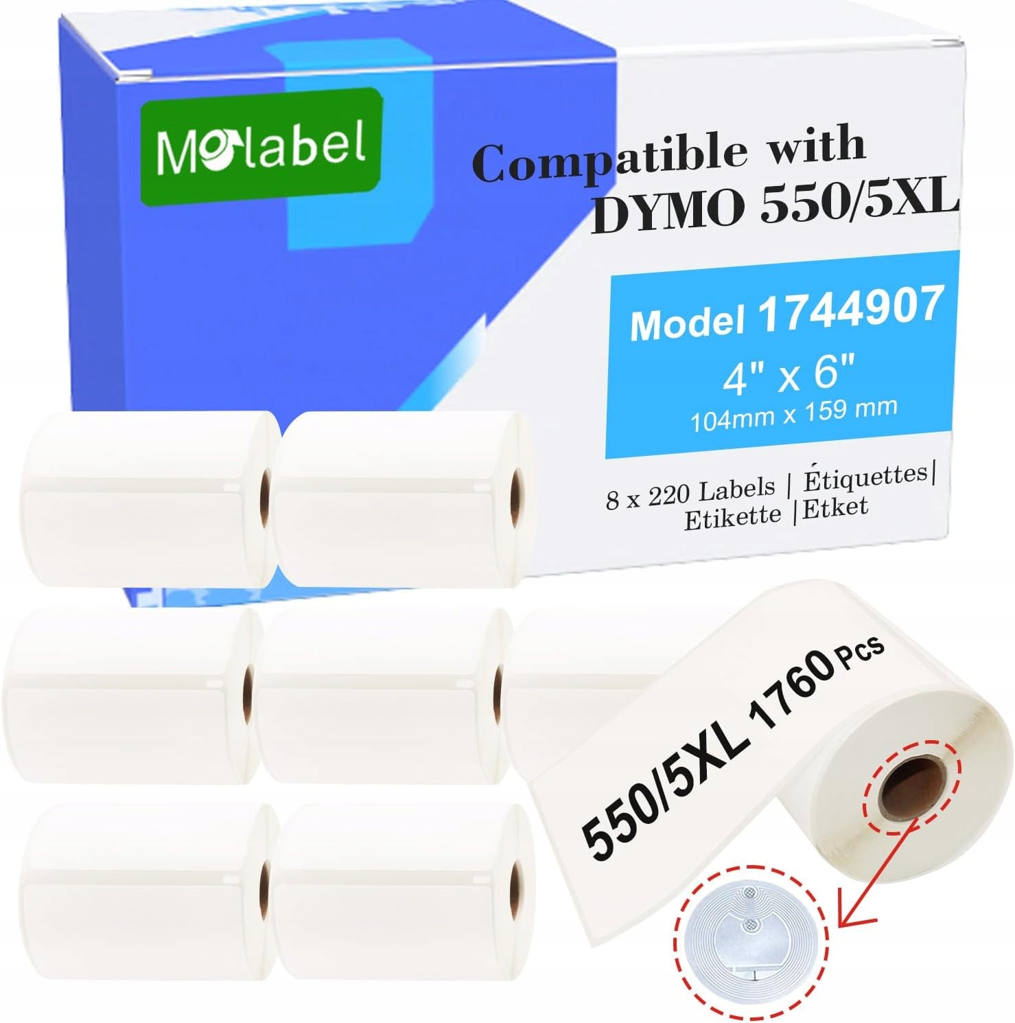 Etikety pro tiskárnu Dymo 104x159 mm Molabel S0904980 8 samolepících rolí