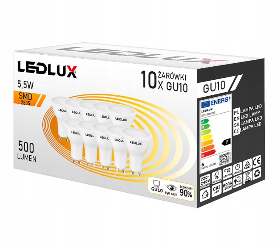 

10x Żarówka Led GU10 5,5W 50W Niemrugająca 4000K