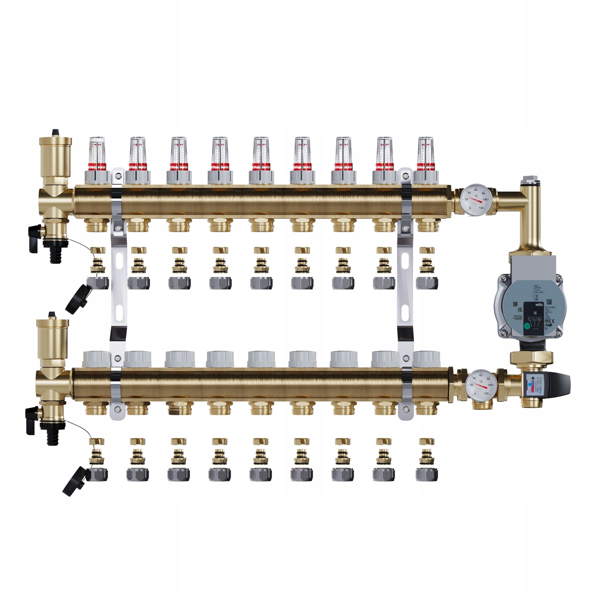Rozdělovač pro podlahové topení 9 sekcí a Pex Spojky Čerpadlo Wilo