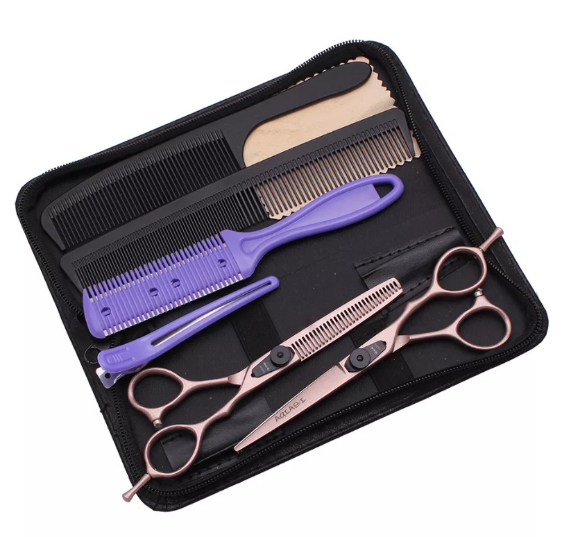 Profesionální kadeřnická sada Nůžky 6 palců Degážovky Hřebeny Pouzdro