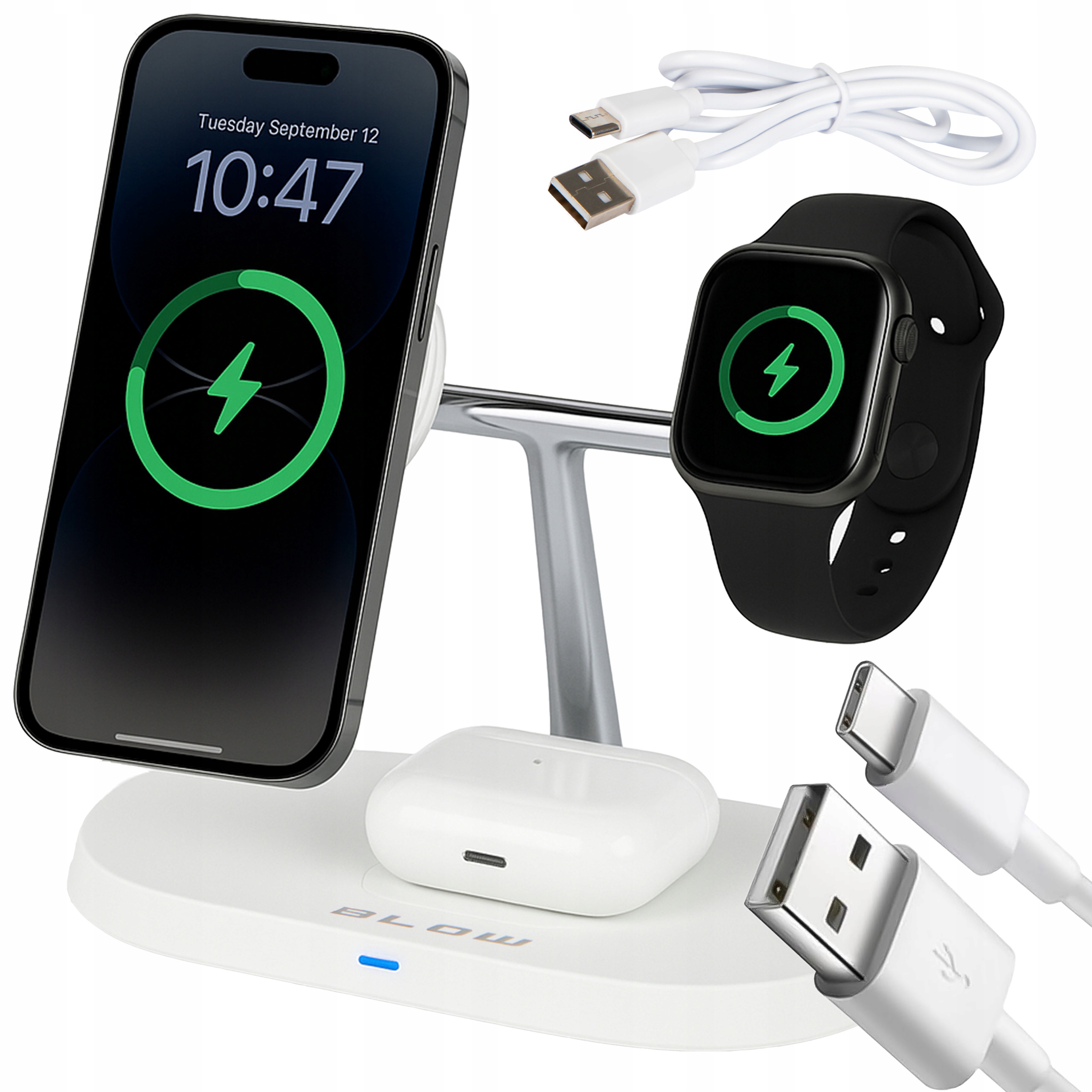 Mocna Ładowarka Indukcyjna Bezprzewodowa Do Apple 3w1 Magsafe 15W Usb C