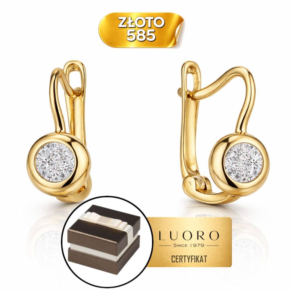 Náušnice Zlaté 585 14K Kolečko Zirkon 10 MM Anglické Zapínání Dárek