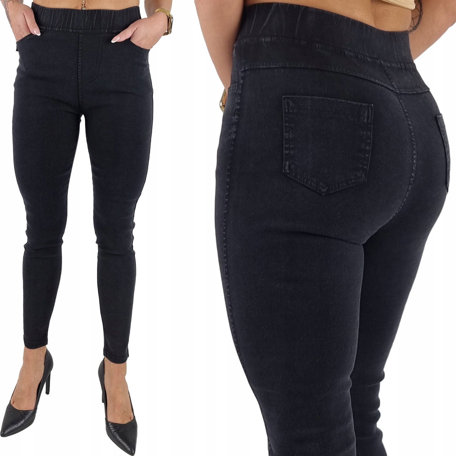 Elastyczne Spodnie Damskie Dopasowane w Gumkę Black