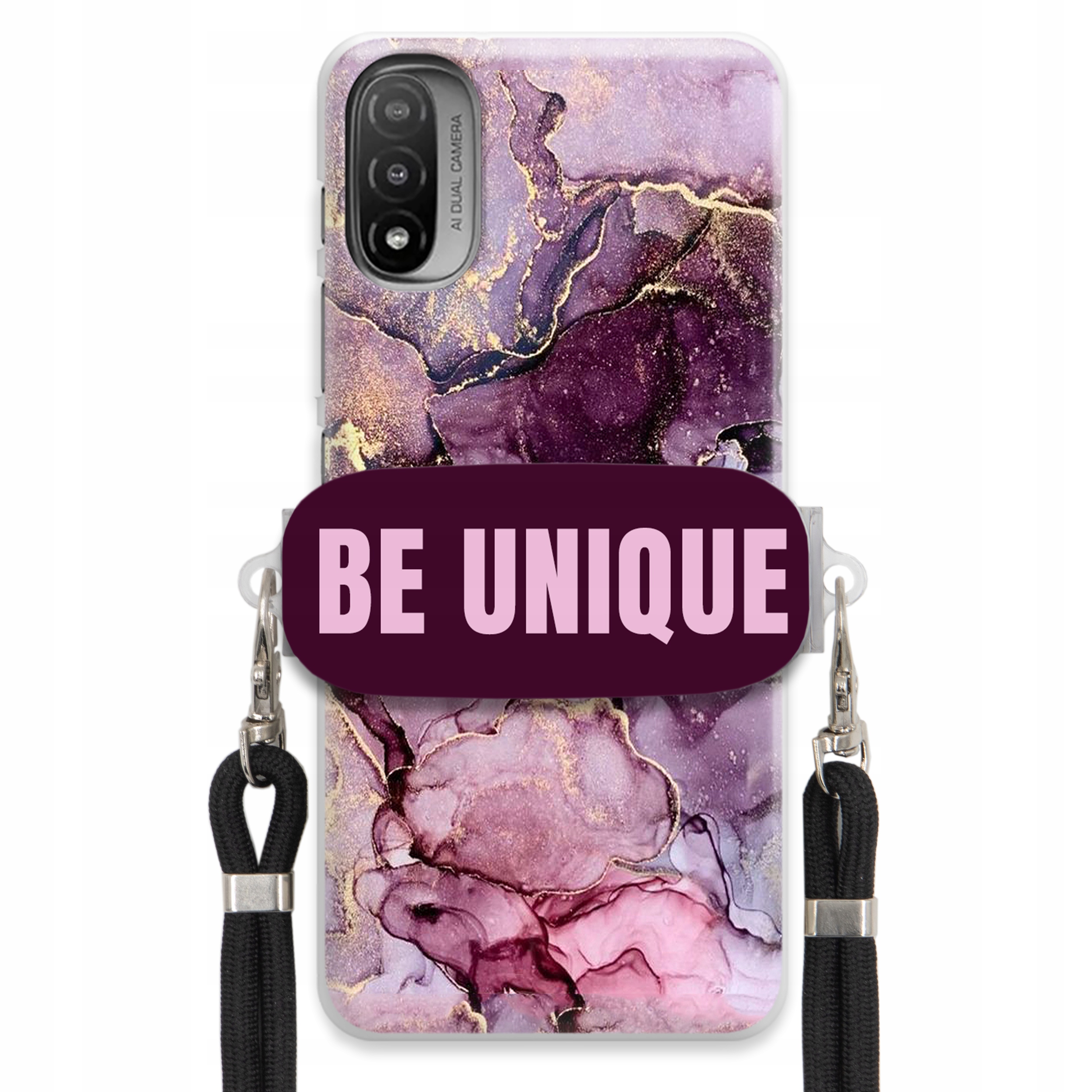 Prémiové puzdro pre Motorola E40 Case Uchywt Šnúrka Čierna Fialová Mramor