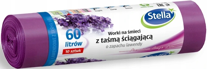 

Stella Worki na Śmieci z Taśmą 60L 10 szt Lawenda