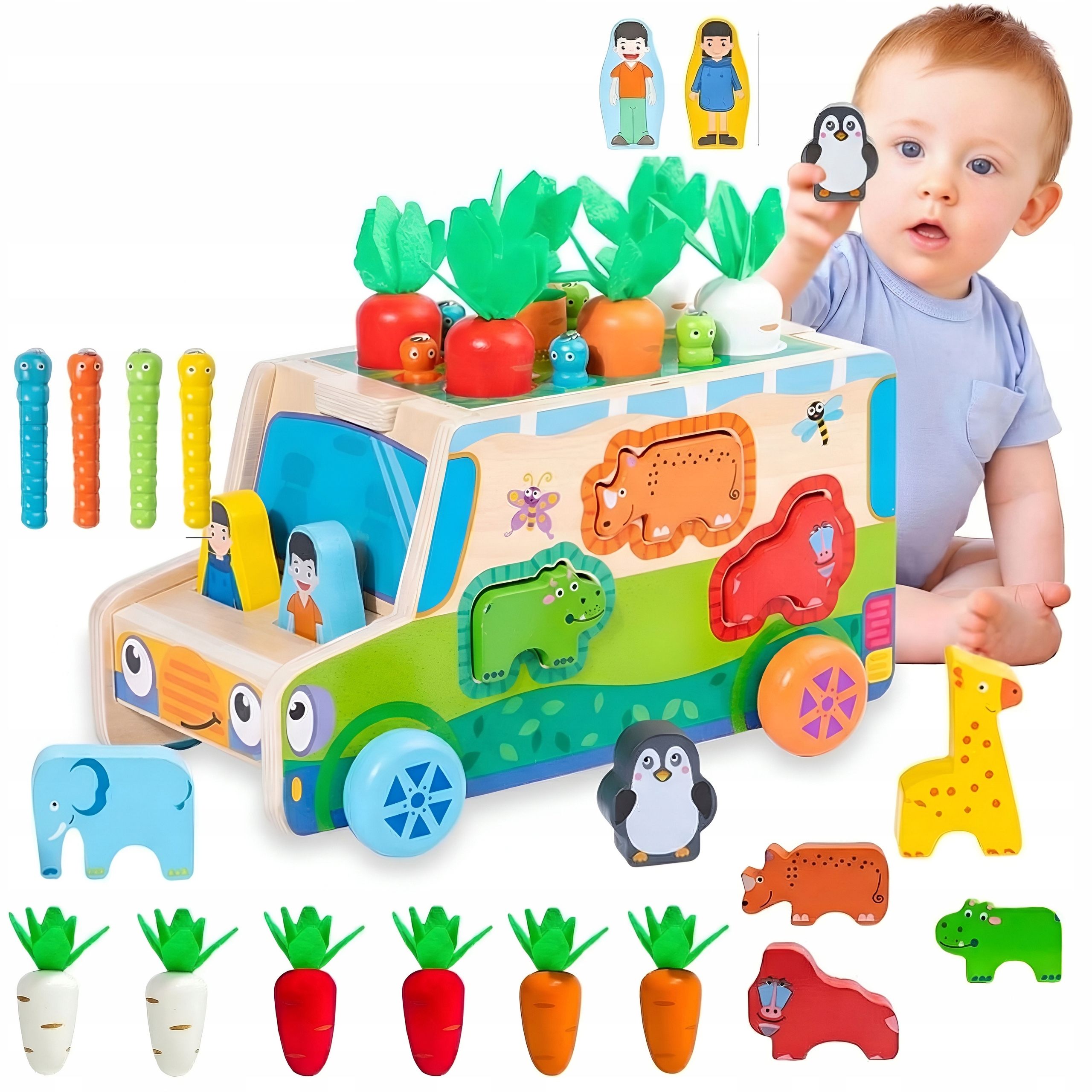 Монтессори блок сортировщик поймать червя авто головоломка морковь и черви