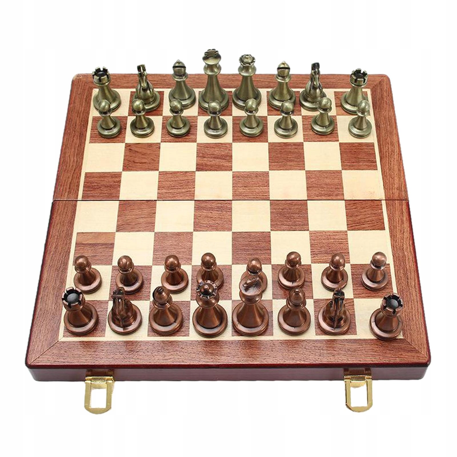 de-Portable Metal Chess Set with Folding Wood Chess Board Pieces Box Typ Podstawa + dodatek