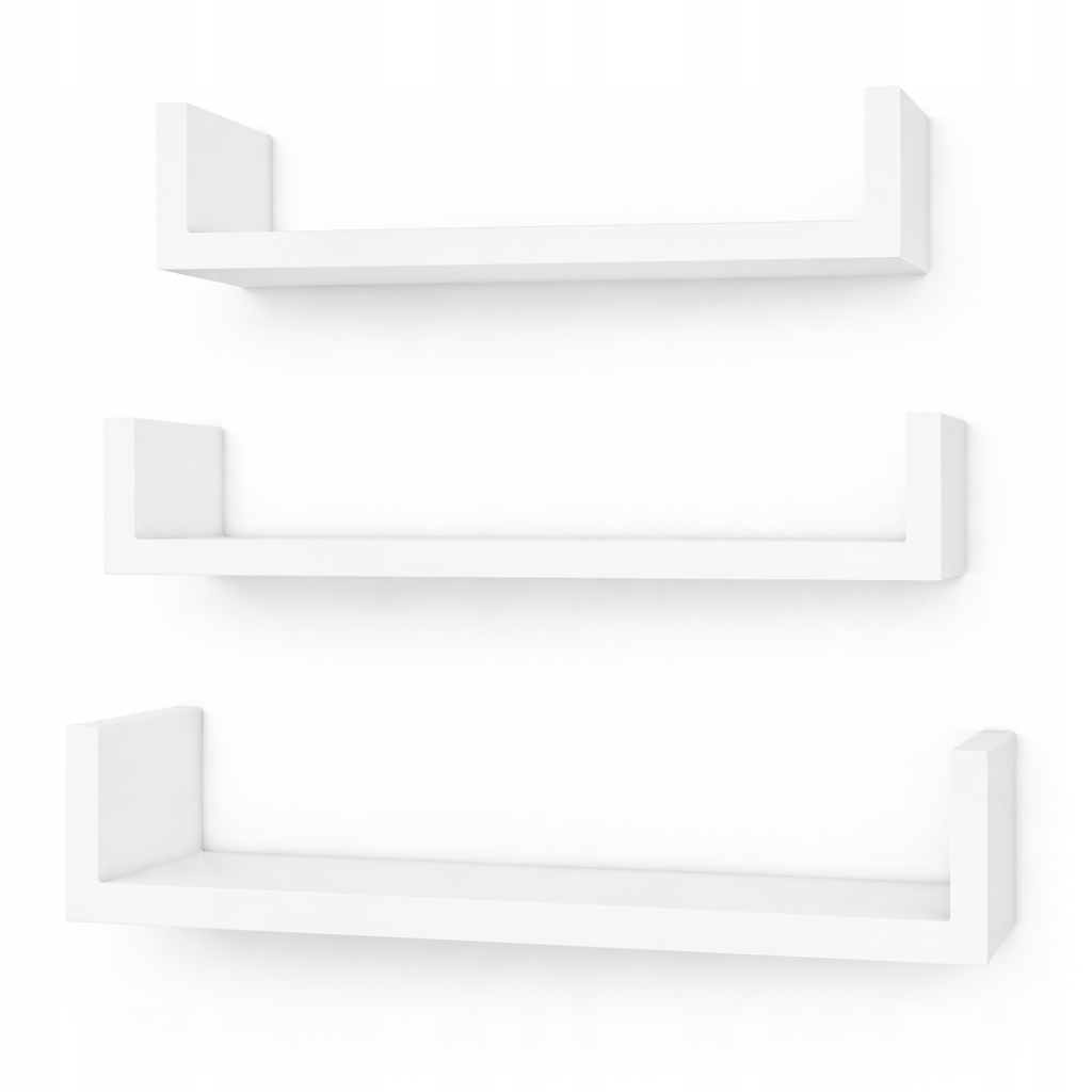 Nástěnné police U bílé, sada 3 ks, laminát 40 60 80 cm, 18 mm
