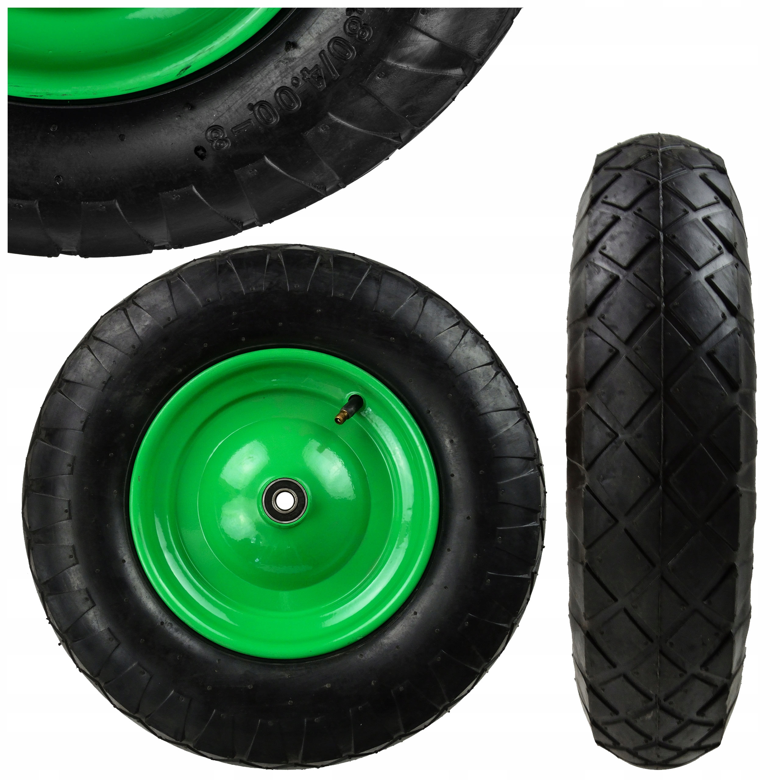 KOŁO DO TACZKI 4.80/4.00-8 4PR STALOWA FELGA ŁOŻYSKA OŚKA W ZESTAWIE