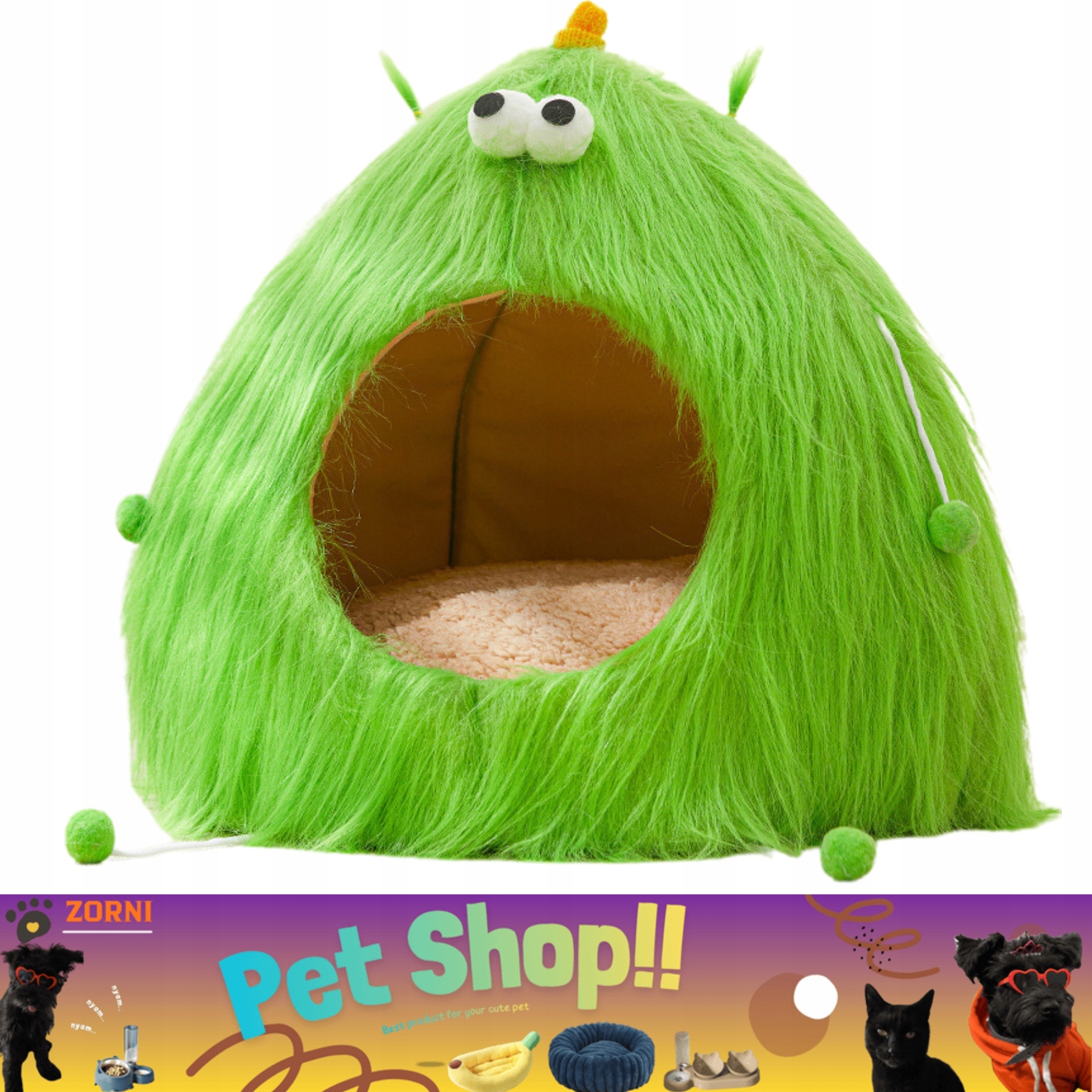 Levně Pelíšek pro kočky Psa Budka Domeček Potah "Příšerka" L 47x47x45 cm