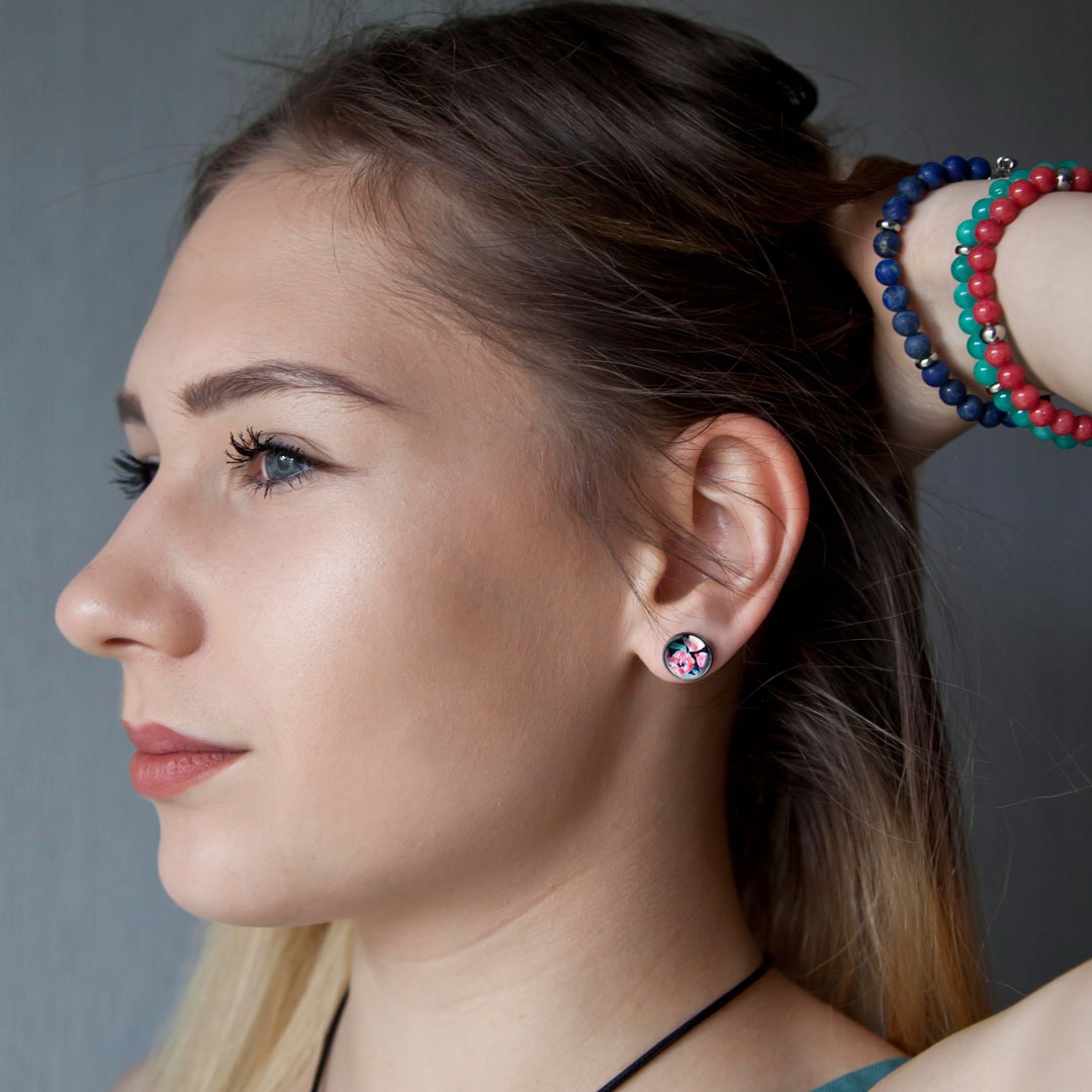 Kolczyki Wkrętki Hibiskus Malwa Sztyft Kwiat Marka Inna marka