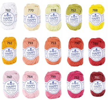 Sada přízí Happy Cotton 15 barev motáků amigurumi maskoti pro děti