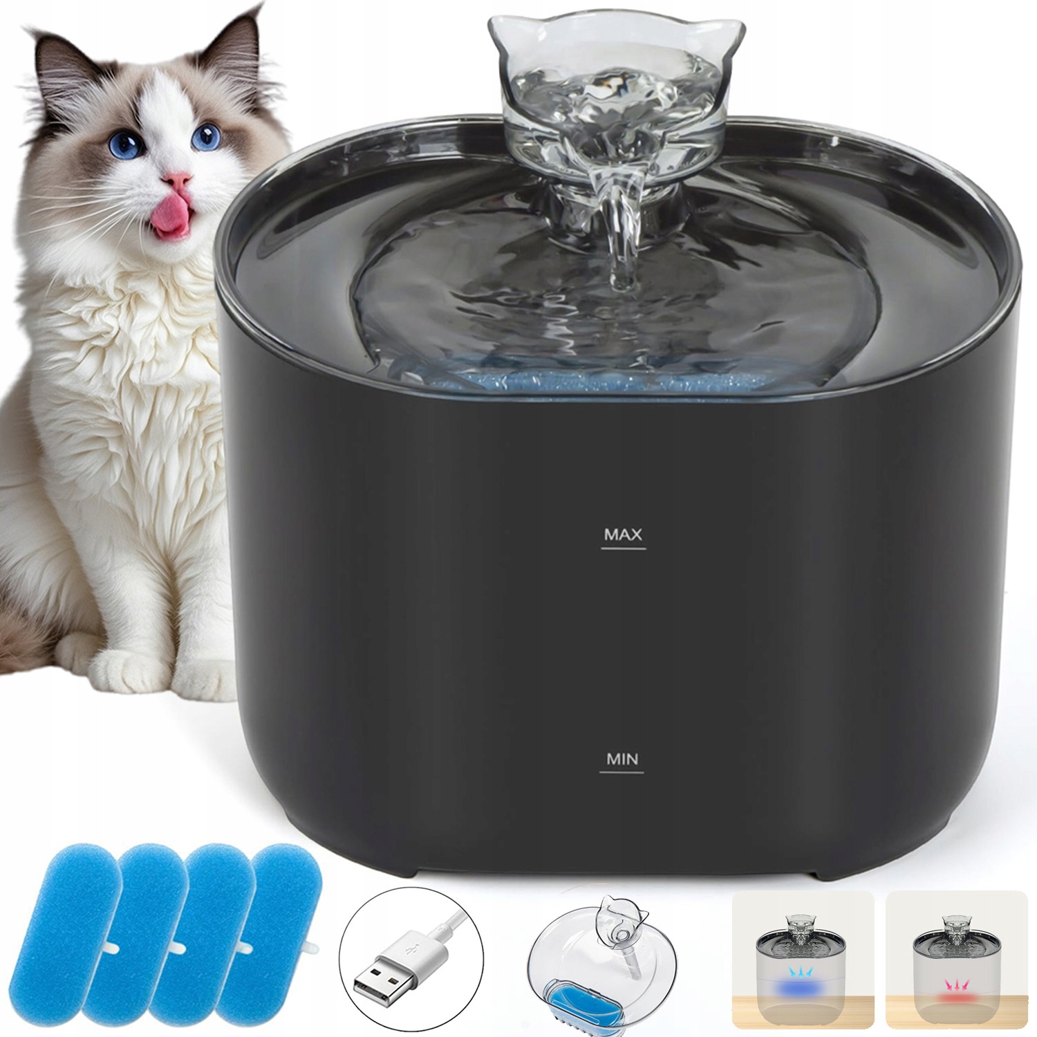 Levně Automatické Krmítko Pro Kočky Psa Fontána Inteligentní 2,2 L Usb Filtr