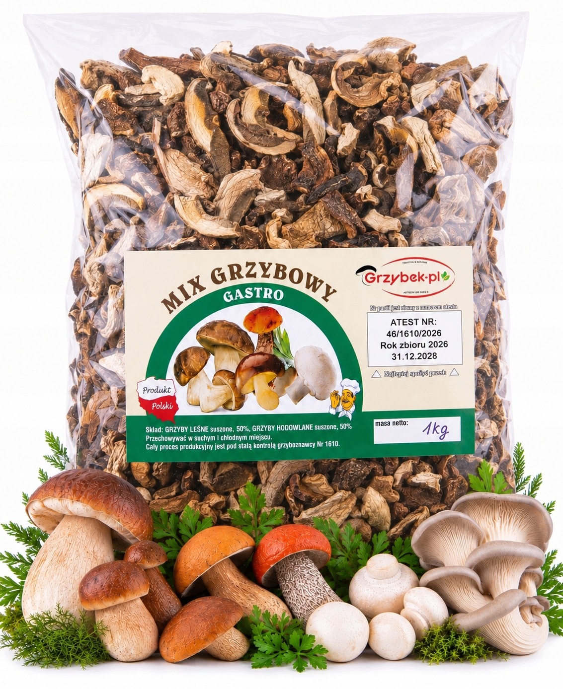 Gastro Houbový MIX 1kg Nový Sběr 2026 Pl Atest lesních a chovných hub