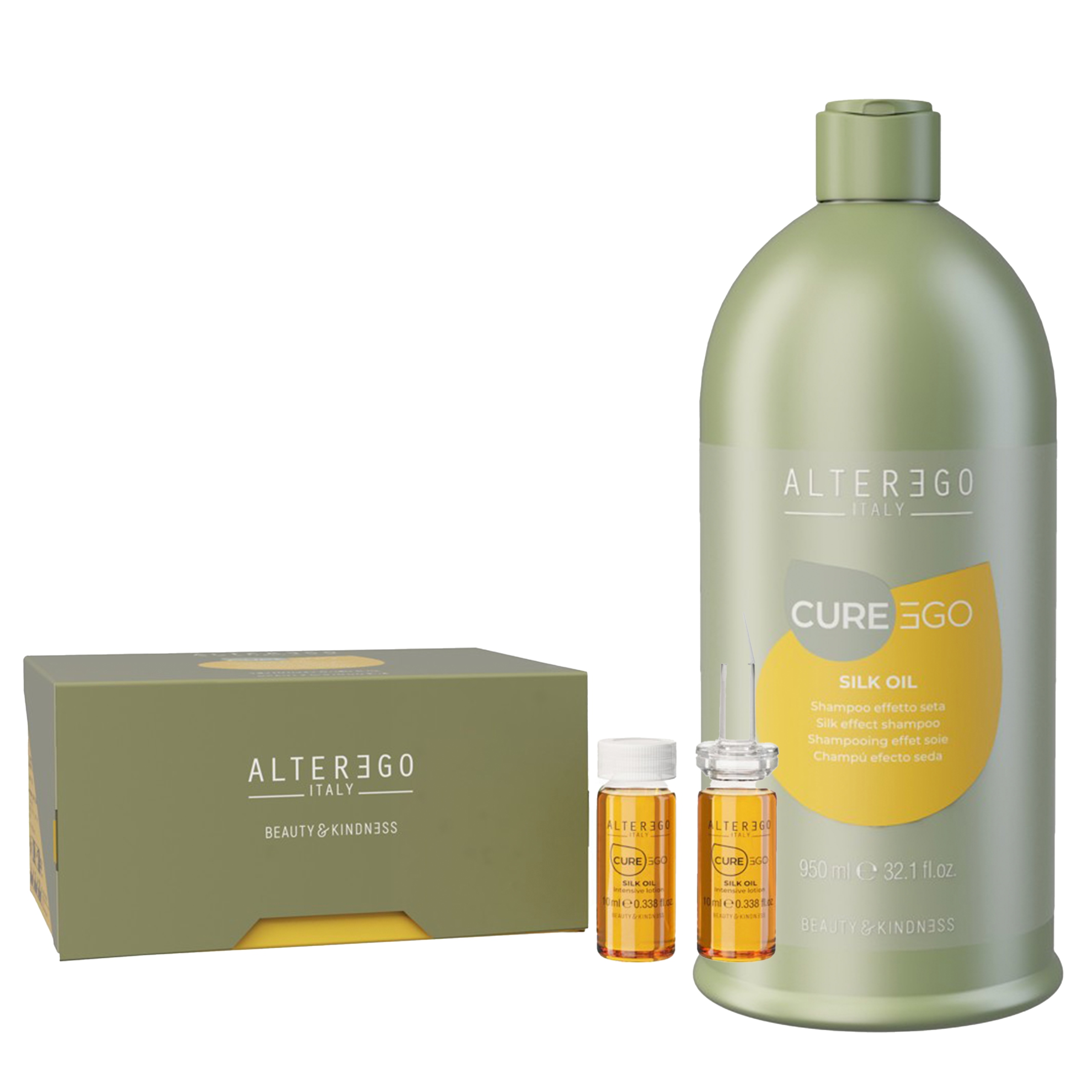 Alter Ego Cureego Silkoil Šampon 950 ml Splachovací Ampule 12 x 10 ml