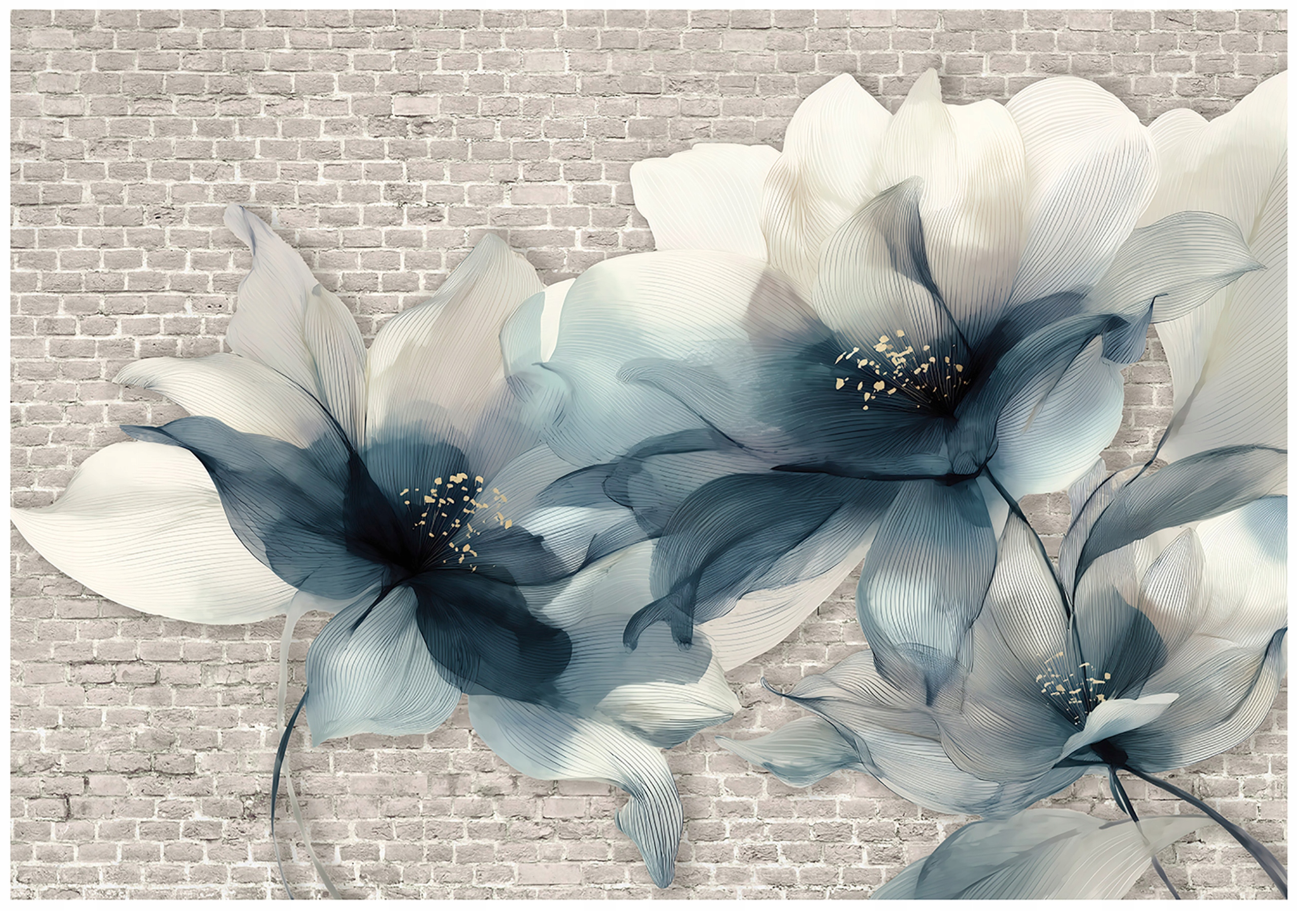 Vinylová Tapeta Na Flizeline Kvety Abstrakcia Tehla Mur Sivá 368x254