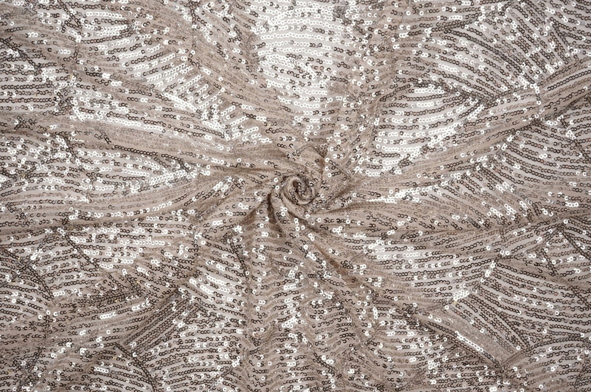 Látka Flitry Šampaňský Ecru Vzor Vlna Na Šaty Elastická