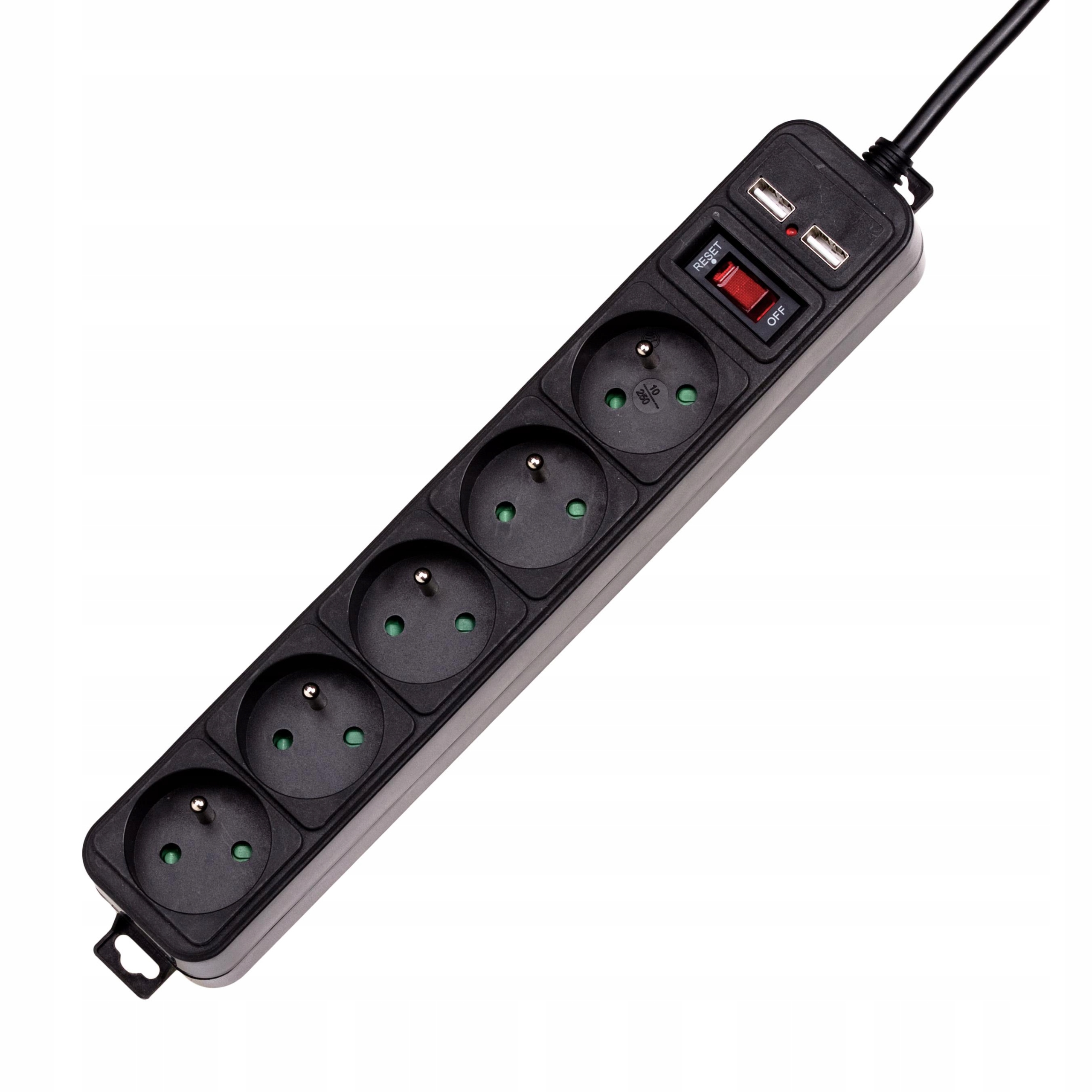 AKYGA Listwa przeciwprzepięciowa Akyga AK-SP-05U 5 gniazd CEE 7/5 (Typ E) 2x USB-A 1.8 m — 2