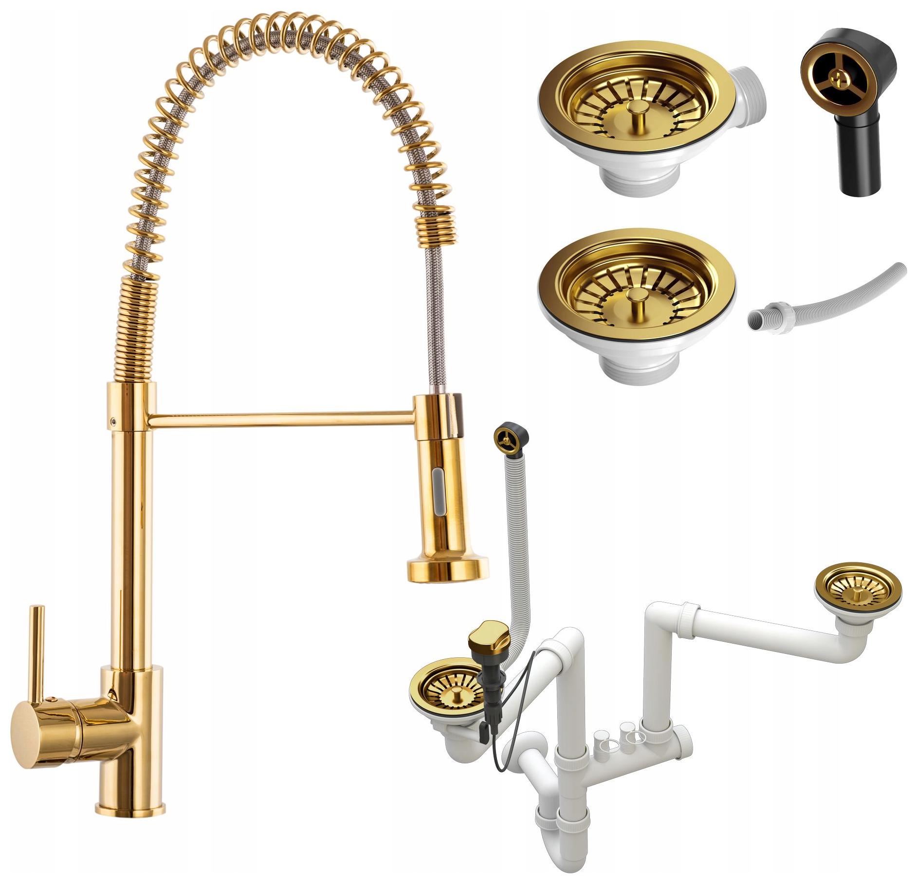 Zlatá Kuchynská Bateria Spiral Sifón Auto Zlatá
