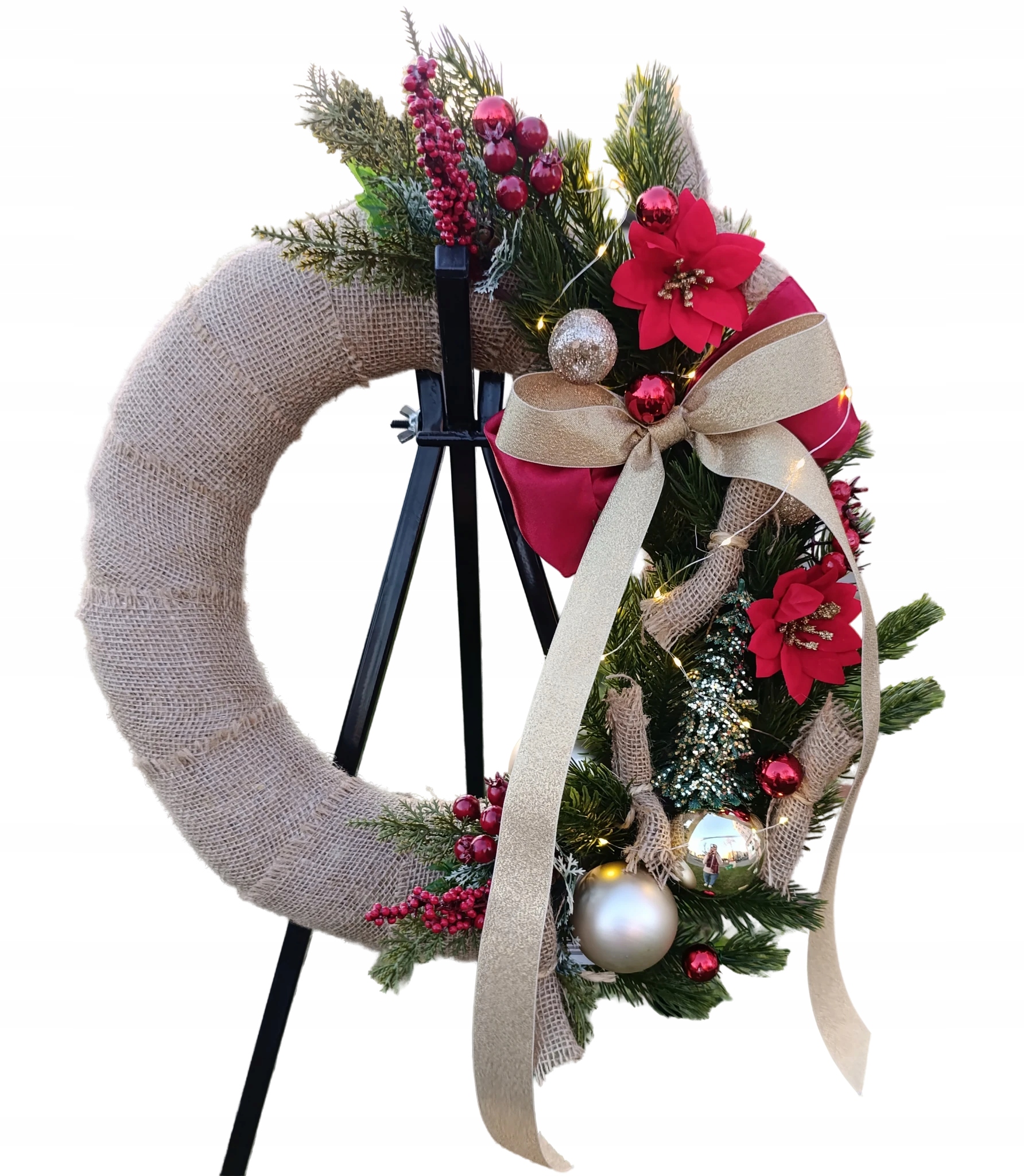 Vánoční věnec na dveře XXL Dekorace Sváteční Rustikální Vánoce Koule Led