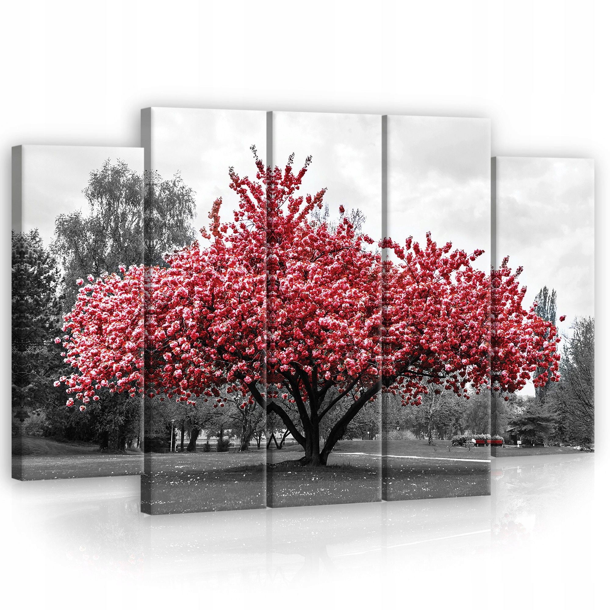 Obraz 150x100 modulární polyptych kvetoucí strom sakura červená vesnička