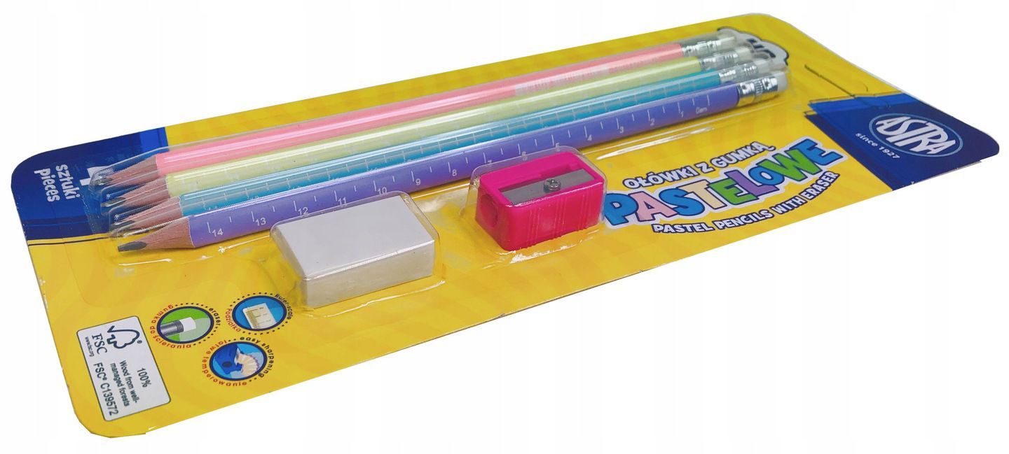 OŁÓWKI PASTEL HB GUMKA + TEMPERÓWKA BLISTER ASTRA Kod producenta 206120007