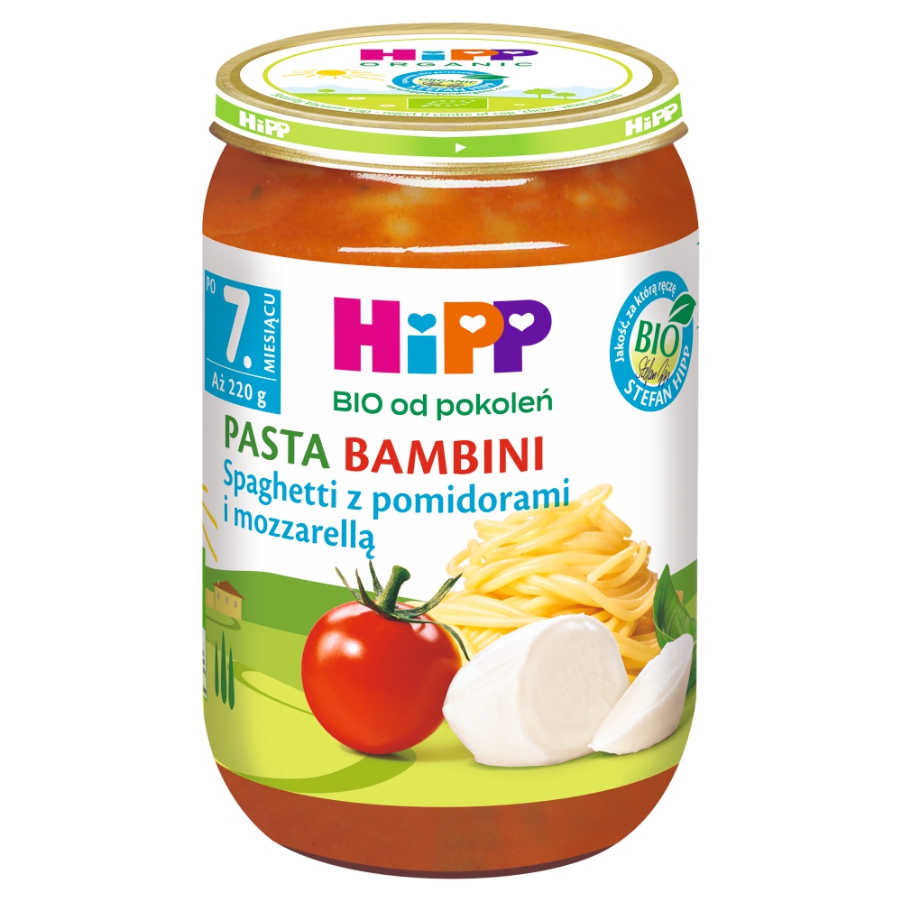 HiPP BIO Spaghetti z mozzarellą, po 7m-cu, 220g Stan opakowania oryginalne