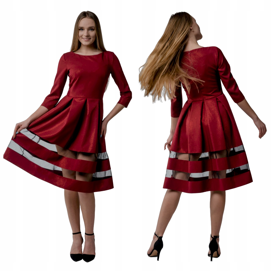 Šaty elegantní midi bordó S59 XL