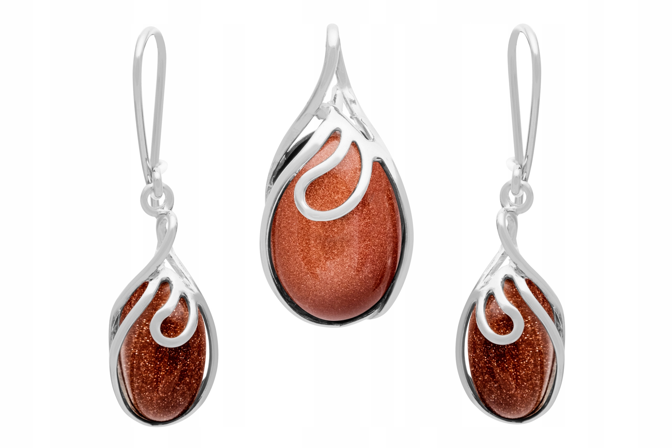 Stříbrný Komplet Náušnice Přívěsek S Pískem Pouště