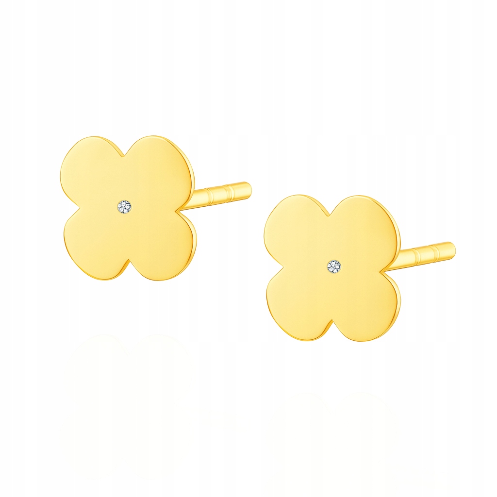 Zlaté náušnice s briliantem jetele, hladké na tyčince, Pr. 585