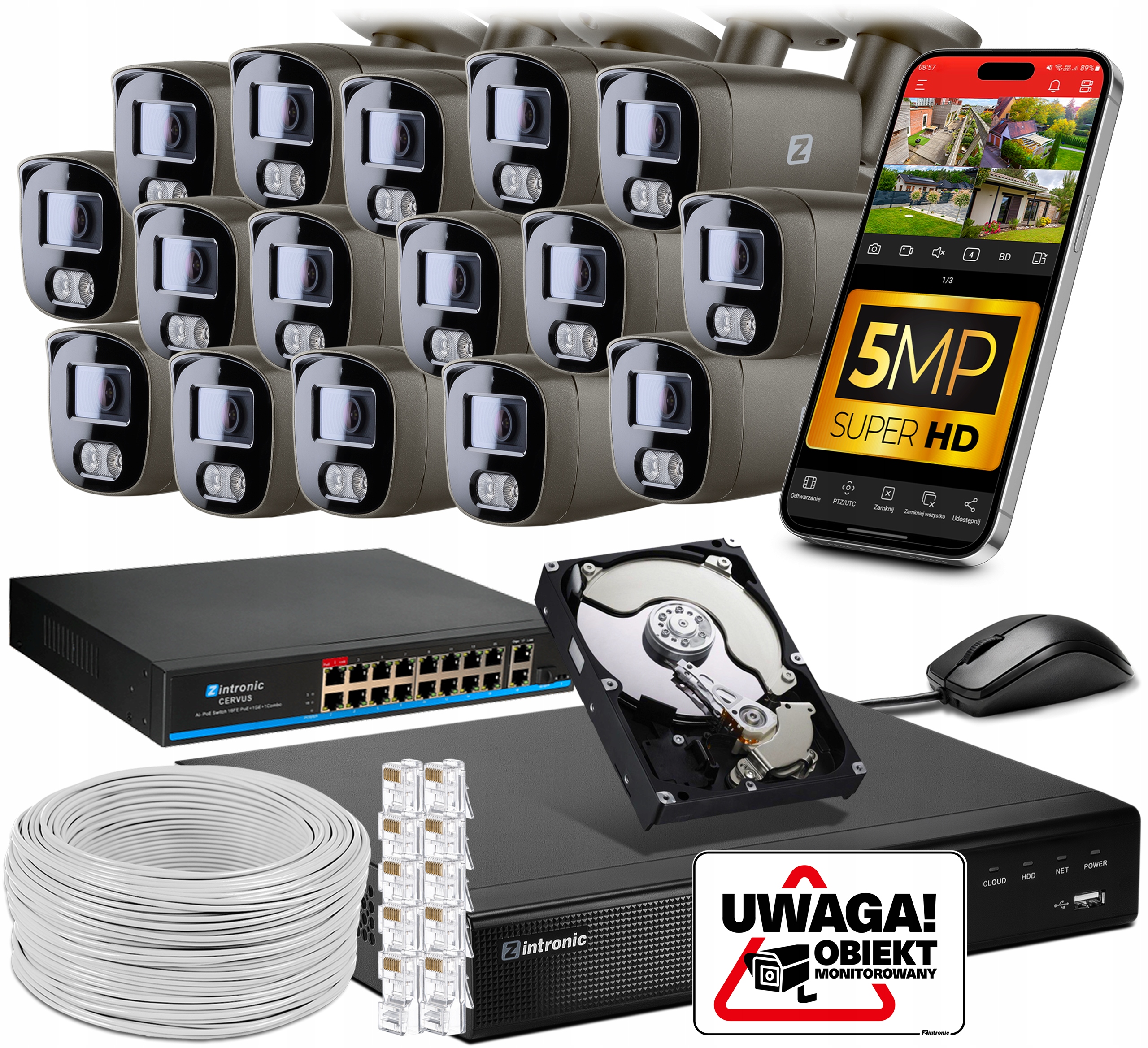 Sada monitorování Ip Poe 16 kamer 5MPx 1TB Náhled Aplikace Switch