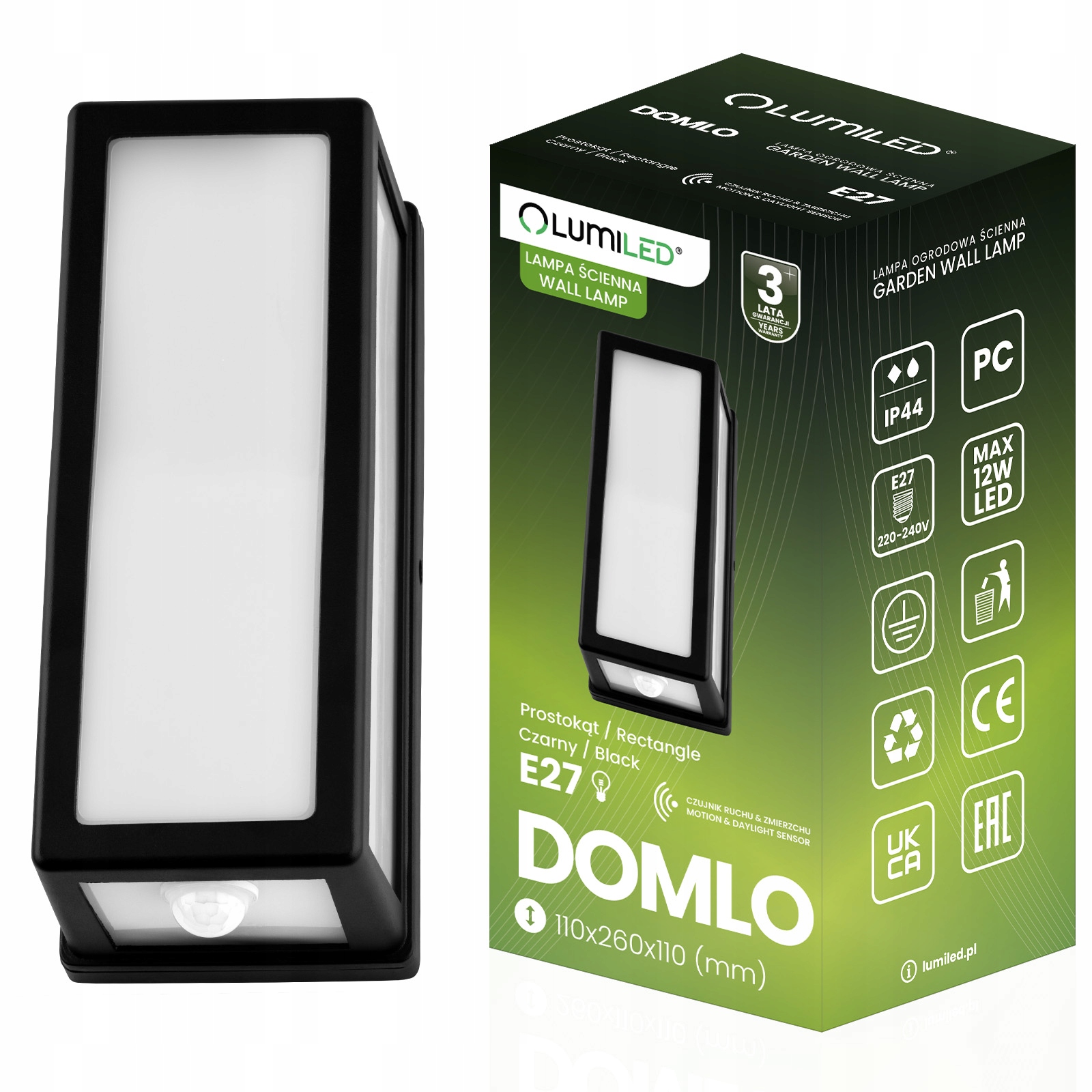 Venkovní nástěnné Led svítidlo Zahradní fasádní nástěnná lampa E27 se senzorem