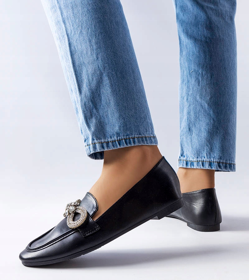 Czarne mokasyny z cyrkoniami LCL-6 38 Płeć kobieta