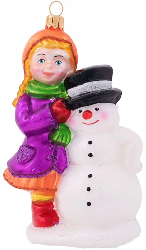 

Bombka szklana malowana Bałwanek z Dziewczynką