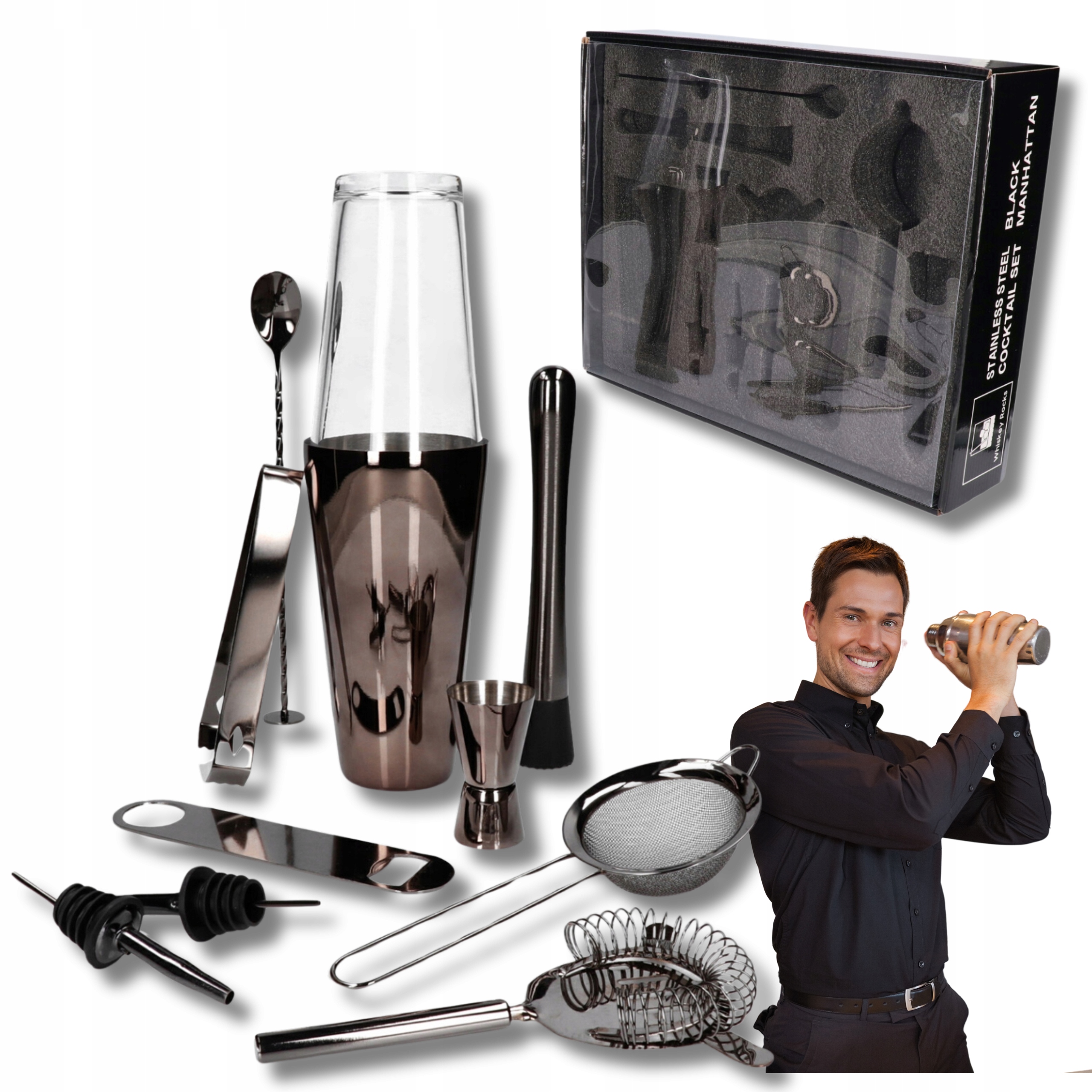 Profesionální barmanská sada na nápoje Premium 11 ks černý lesk