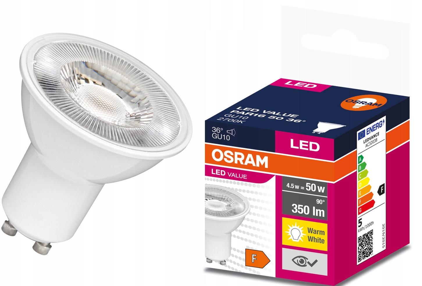 

Żarówka Led 4,5W =50W GU10 36° 2700K Ciepła Osram