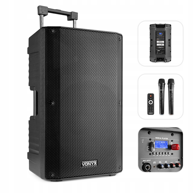 

Nagłośnienie mobilne Kolumna 15'' 1000W Bt 2x mic