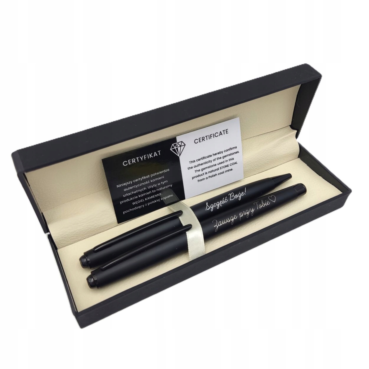 Zestaw Pióro i Długopis Węgiel Kamienny lub Bursztyn Grawer Barbórka